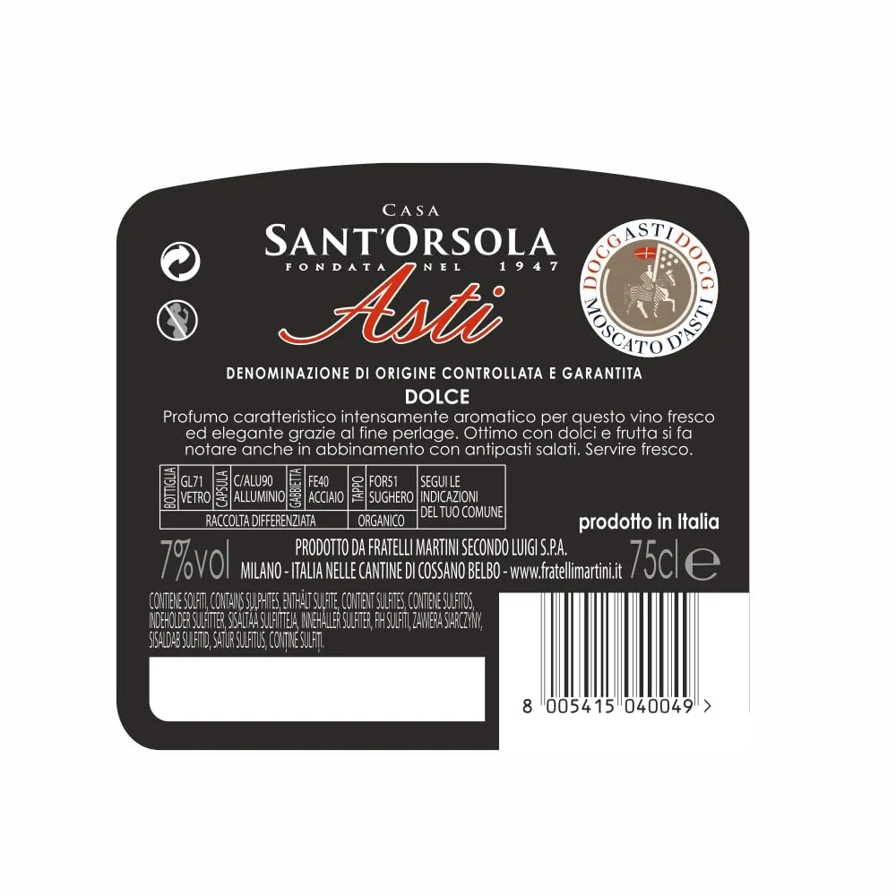 Sant'Orsola Prosecco Millesimato Extra Dry e Asti spumante 2x750 ml