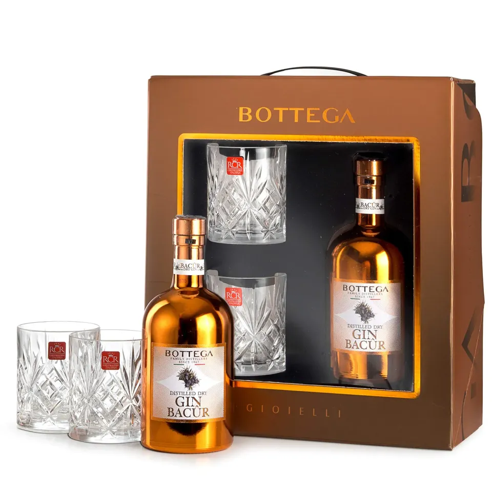 Bottega Bacûr Dry Gin gift 500 ml + 2 bicchieri italiani