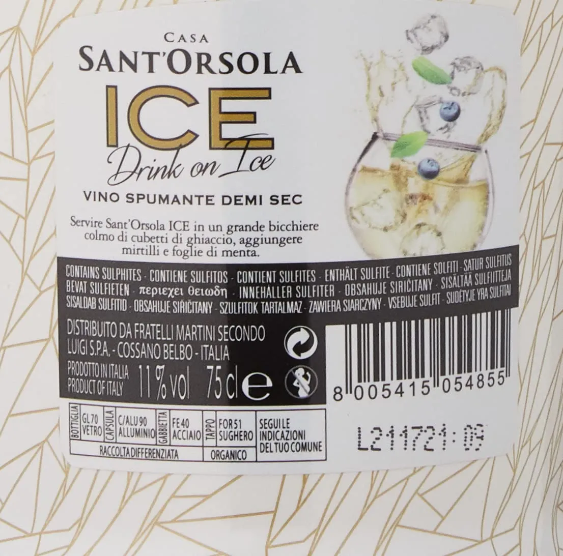 Sant'Orsola ICE Demi Sec spumante 6x750 ml con ghiaccio