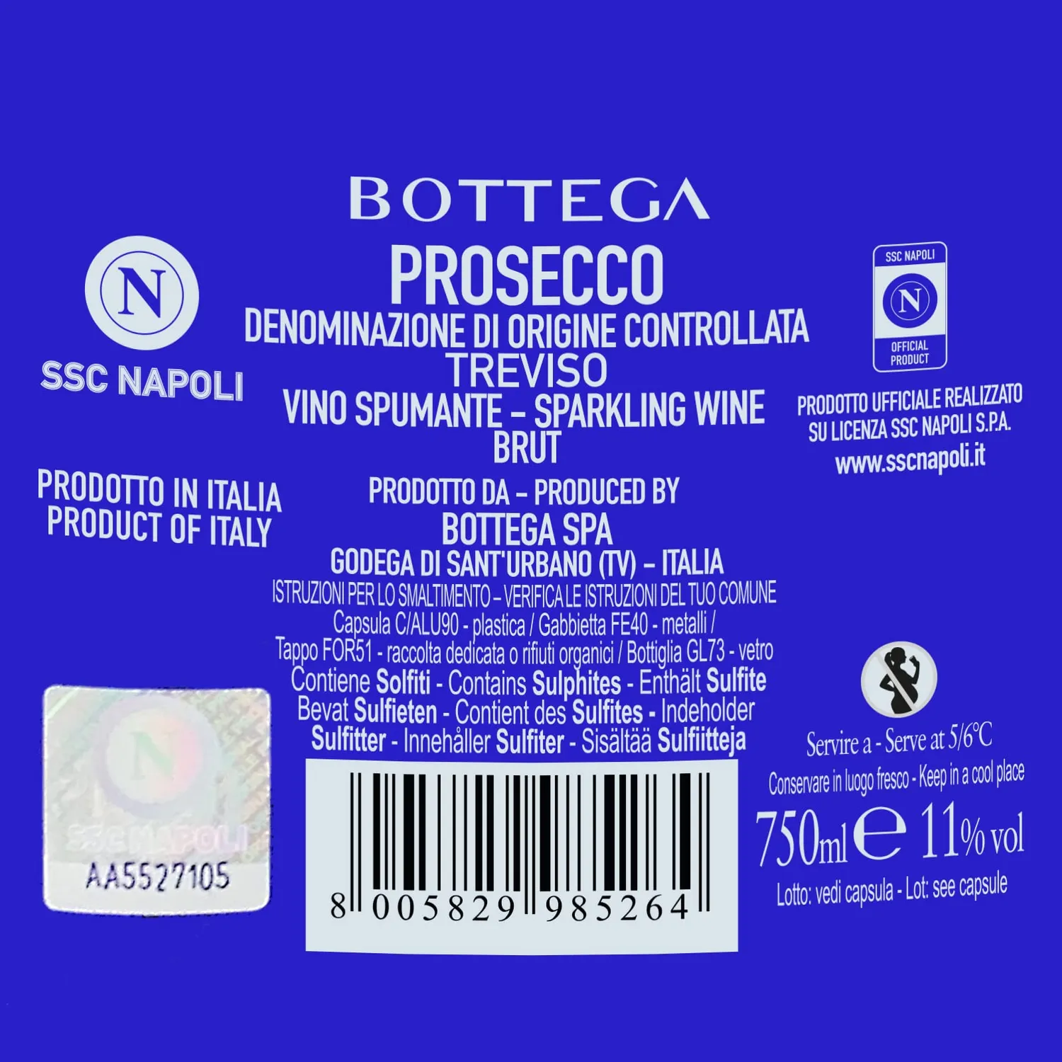 Bottega Prosecco DOC Napoli Scudetto spumante brut 3x750 ml astuccio