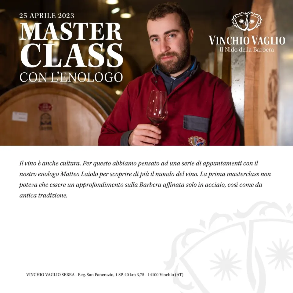 Vinchio Vaglio Masterclass Enologo Evento 25/04/23 in cantina