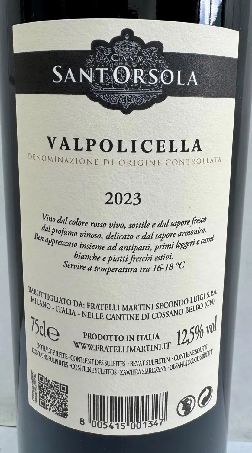 Sant'Orsola Valpolicella DOC vino rosso 6x750 ml asciutto