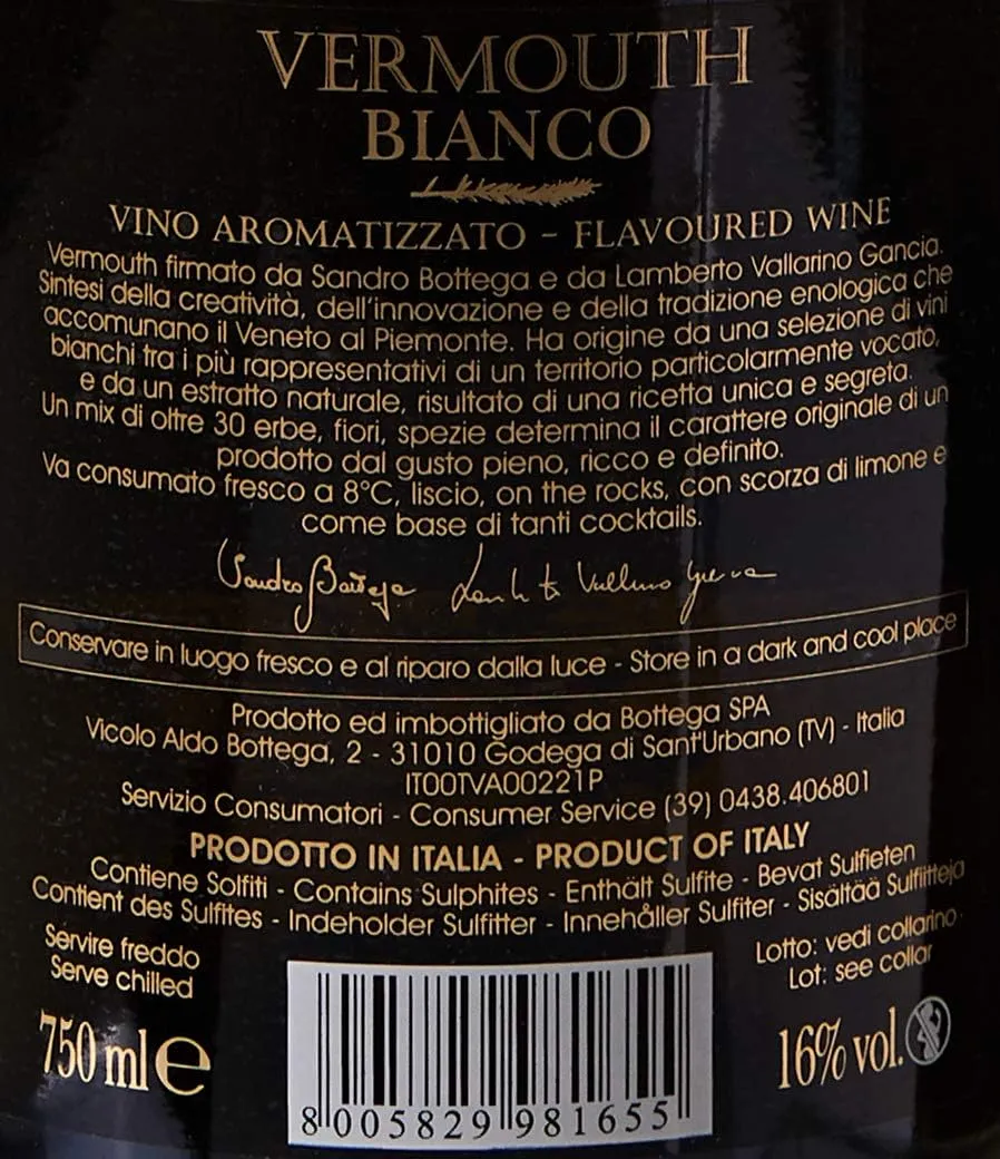 Bottega Bianco Vermouth 750 ml Aromatico Agrumato