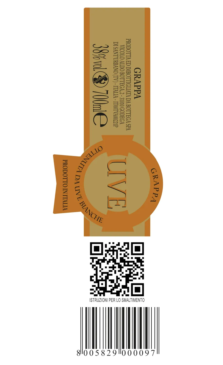 Sandro Bottega Grappa Morbida bianca distillato 700 ml