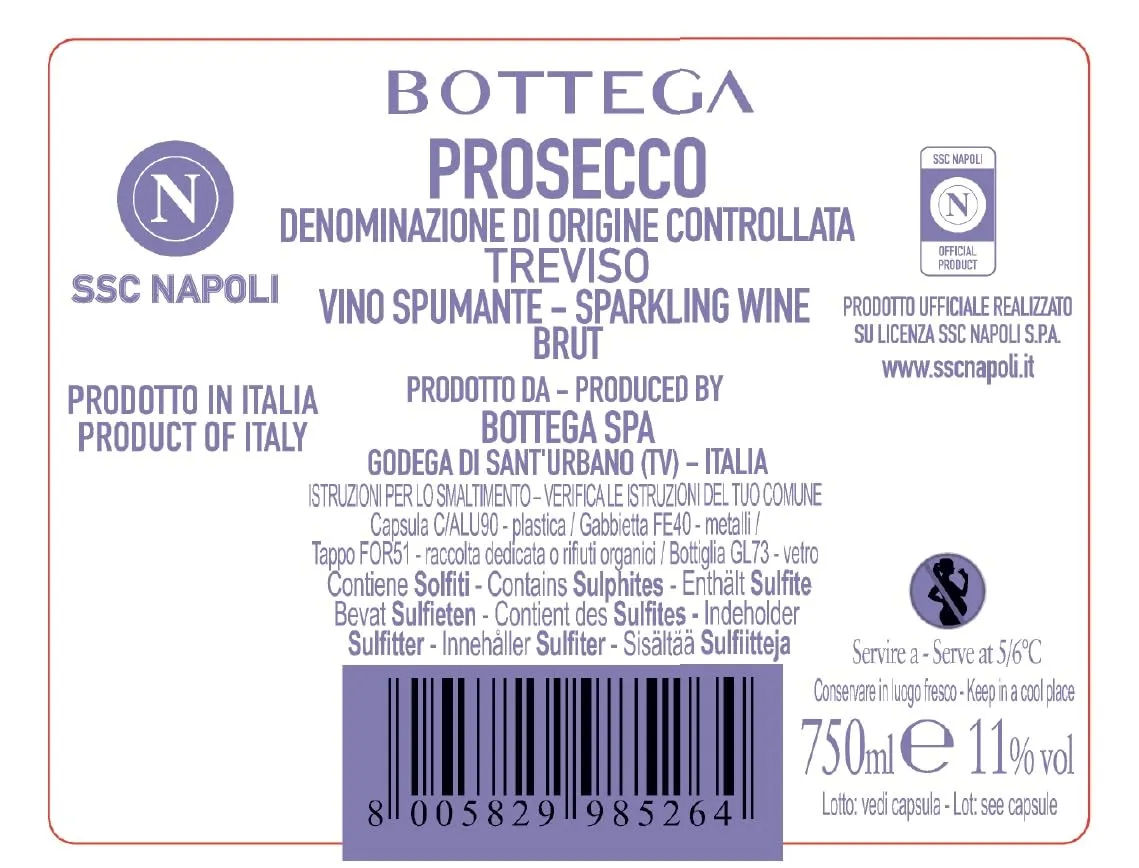 Bottega Prosecco DOC Napoli Scudetto spumante brut 3x750 ml astuccio